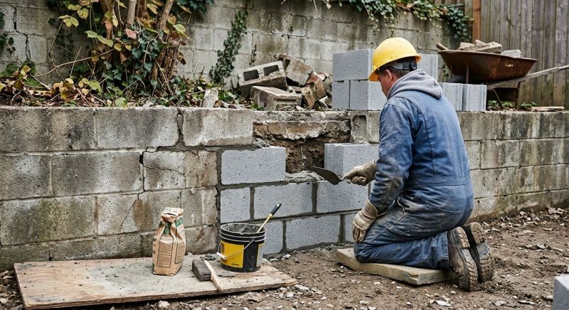 Cinder Block Wall Repair in Acton, MA